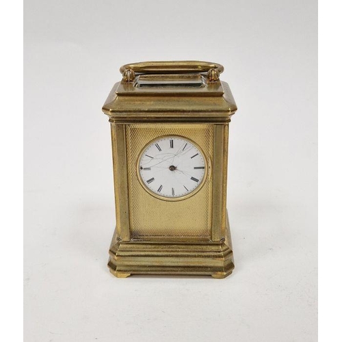 1010 - Miniature brass five-glass carriage clock, white circular enamel dial (no hands) in textured brass p... 