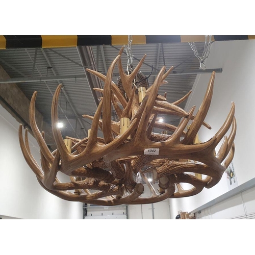 1042 - 20th century large faux-stag antler chandelier/electrolier of stylistic form