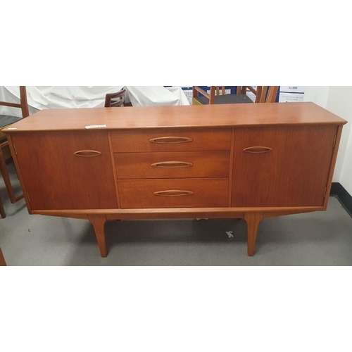 1047 - Mid century Jentique teak sideboard, the three graduating central drawers flanked by cupboards, rais... 