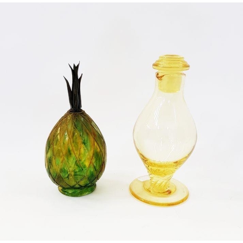 106 - Mid-century Scandinavian yellow-tinted glass cocktail shaker and stopper, of baluster form, on wryth... 