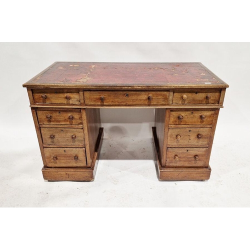 1063 - Victorian mahogany twin pedestal desk with tooled red leather top, having one long and two short dra... 