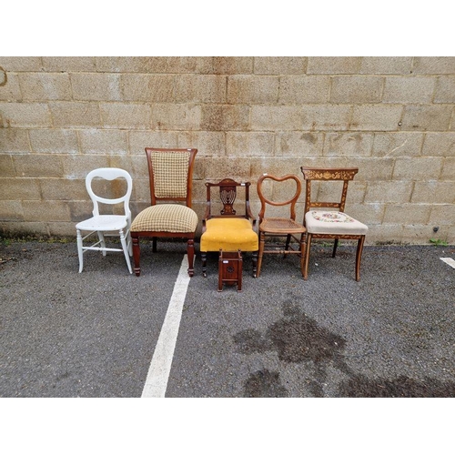 1066A - Late 19th/early 20th century mahogany low armchair, with inlaid marquetry and stringing throughout a... 