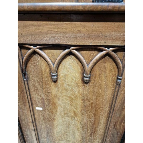 1072 - Victorian mahogany Gothic Revival-style library bookcase, having a moulded cornice over a pair of ba... 