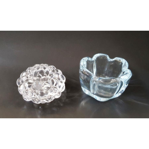 109 - LOT WITHDRAWN Orrefors 'Raspberry' votive holder, etched marks, 7.5cm high and an Orrefors glass bow... 