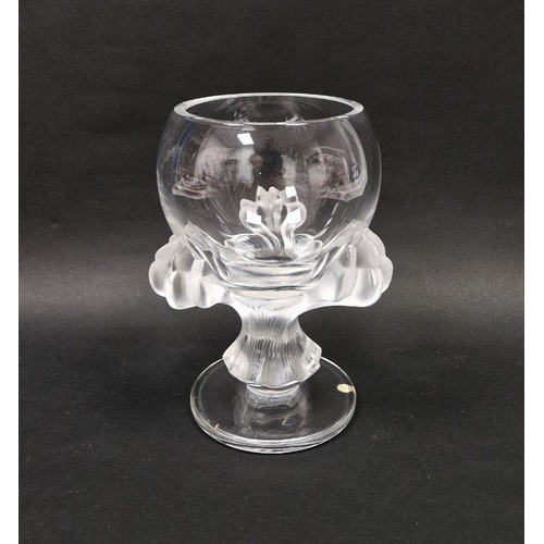 110 - Lalique 'Bagheera' crystal footed vase, clear base with frosted paws holding a clear crystal bowl/va... 