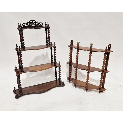 1105 - Victorian rosewood four-tier tabletop whatnot/shelves, of graduated form, each section support on fr... 