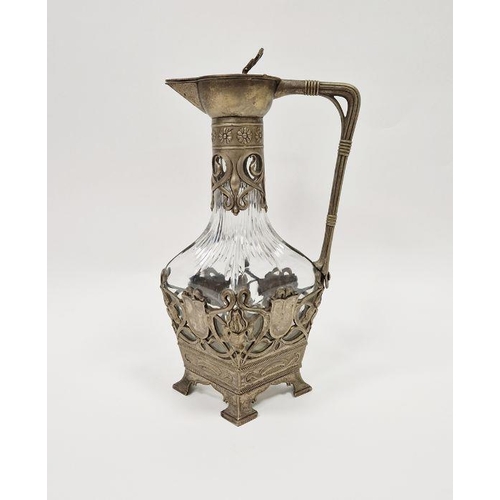 112 - Early 20th century German WMF silver-plated and cut glass claret jug in the Art Nouveau style, circa... 