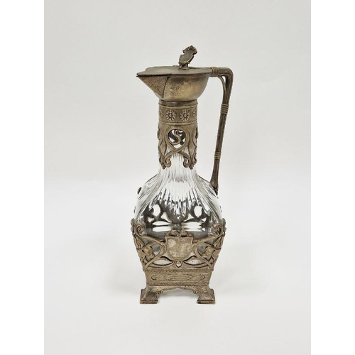 112 - Early 20th century German WMF silver-plated and cut glass claret jug in the Art Nouveau style, circa... 