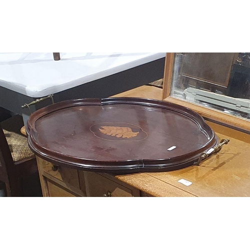 1141 - Edwardian quatrefoil-shaped mahogany tray with ogee moulded rim and two brass carrying handles, the ... 