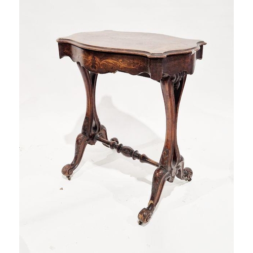 1146 - Victorian burr walnut adapted sewing table with inlaid marquetry decoration depicting scrolling moti... 