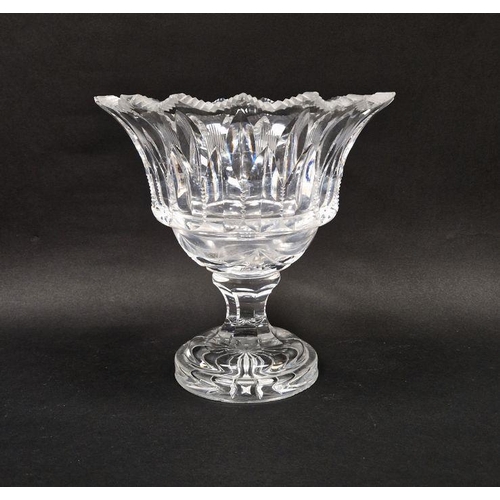 119 - Late 19th/early 20th century cut glass urn-shaped footed bowl, the flared bowl notch cut of faceted ... 