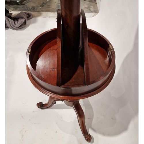 1229 - Victorian mahogany shaving stand, the circular vanity mirror over shelf and a lower circular drum-sh... 