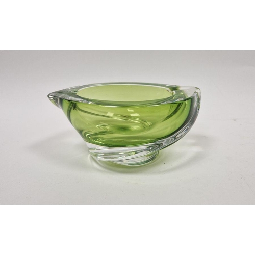 123 - Val St Lambert cased glass ashtray/bowl, of twisted, spiralling form, green colourway, signed to bas... 