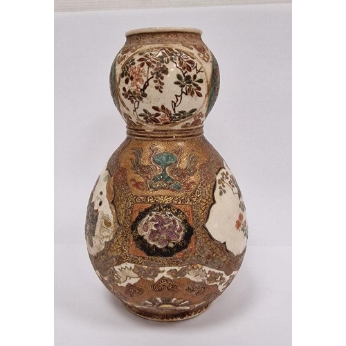 129 - Japanese Meiji period (1868-1912) gourd-shaped Satsuma vase, decorated with quatrefoil panels of fig... 