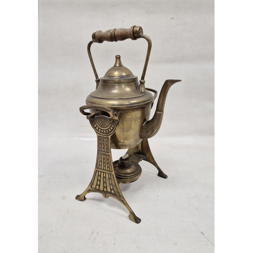 190 - Assorted metalware including a late 19th century aesthetic-movement brass kettle on stand, various h... 