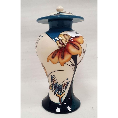 20 - Moorcroft 'Butterfly Medley' pattern inverted baluster vase and cover, printed marks, circa 2007, tu... 