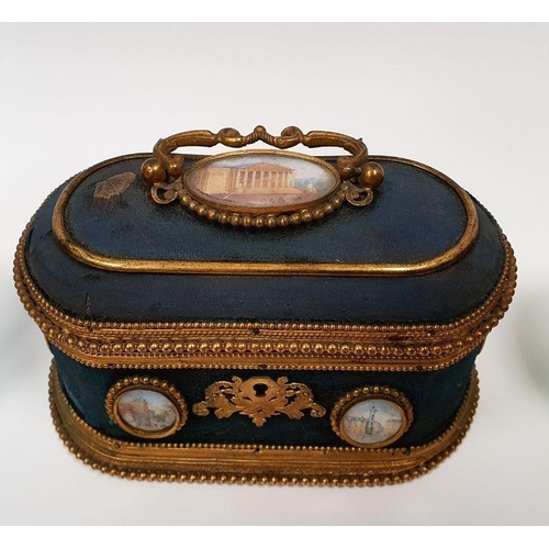 209 - 19th century gilt mounted Grand Tour perfume casket, rounded rectangular with gilt scroll handle, th... 