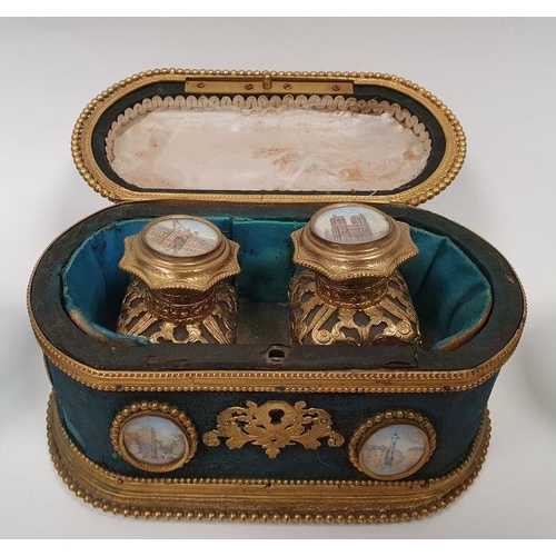 209 - 19th century gilt mounted Grand Tour perfume casket, rounded rectangular with gilt scroll handle, th... 