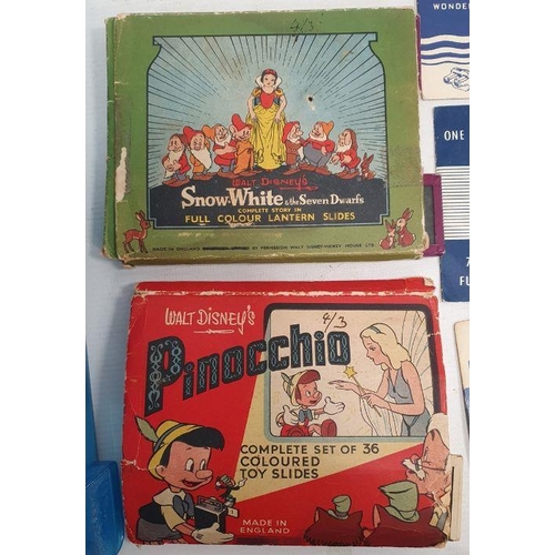 269A - Set of six Snow White and the Seven Dwarves lantern slides, six Walt Disney Pinocchio slides in cove... 