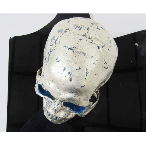 288 - Philippe Pasqua (1965) sculpture, resin silver skull, silver leaf over blue acrylic (minus butterfli... 