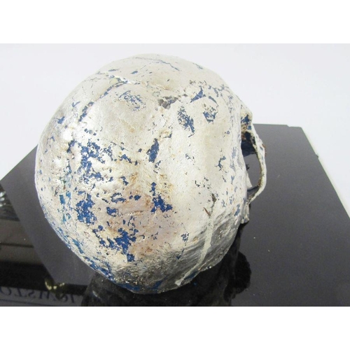 288 - Philippe Pasqua (1965) sculpture, resin silver skull, silver leaf over blue acrylic (minus butterfli... 