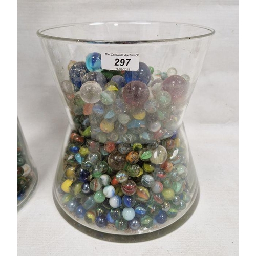 297 - Large quantity of marbles of various sizes and colours, one within a mid-20th century decanter with ... 