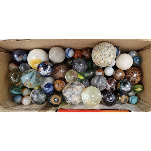 297 - Large quantity of marbles of various sizes and colours, one within a mid-20th century decanter with ... 