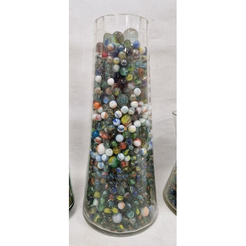 297 - Large quantity of marbles of various sizes and colours, one within a mid-20th century decanter with ... 