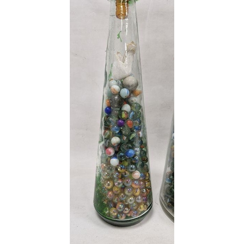 297 - Large quantity of marbles of various sizes and colours, one within a mid-20th century decanter with ... 