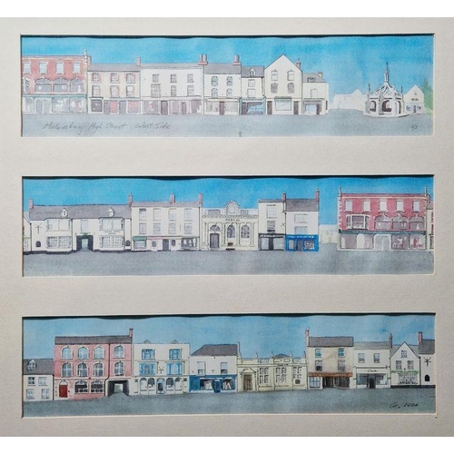 314 - Gordon Sharp
 Watercolour and ink
 'Malmesbury - Town Hall, Market Cross, The Old Bell Hotel', title... 