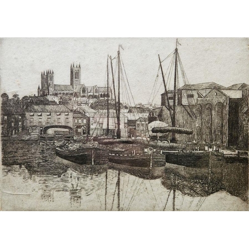 317 - D. Deighton (Early 20thC English School)
 Etching
 'Sunset, Lincoln Cathedral', signed and titled in... 