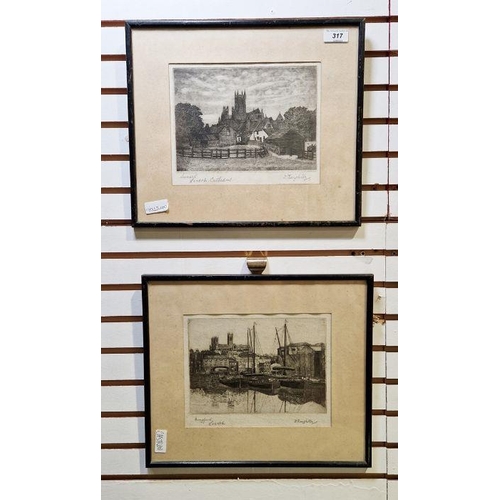 317 - D. Deighton (Early 20thC English School)
 Etching
 'Sunset, Lincoln Cathedral', signed and titled in... 