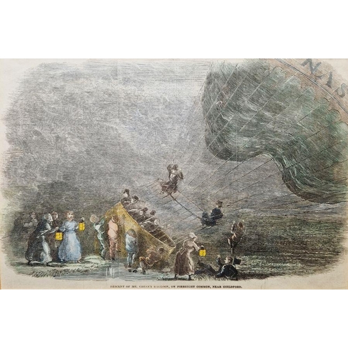 318 - 19th century English school
 Engraving
 Five ballooning engravings to include - 'Descent of Mr Green... 