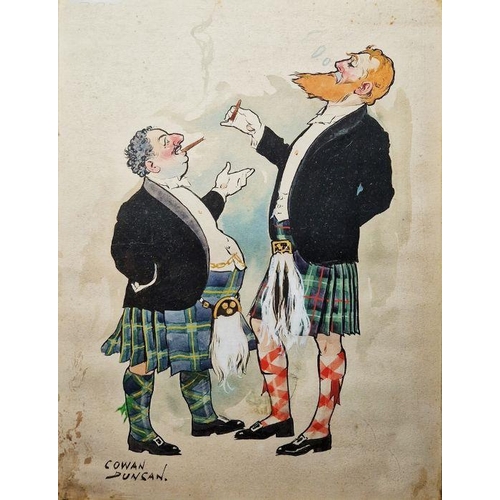 327 - Cowan Duncan (20th century)
 Watercolour, gouache & ink
 Four humorous character illustrations, poss... 