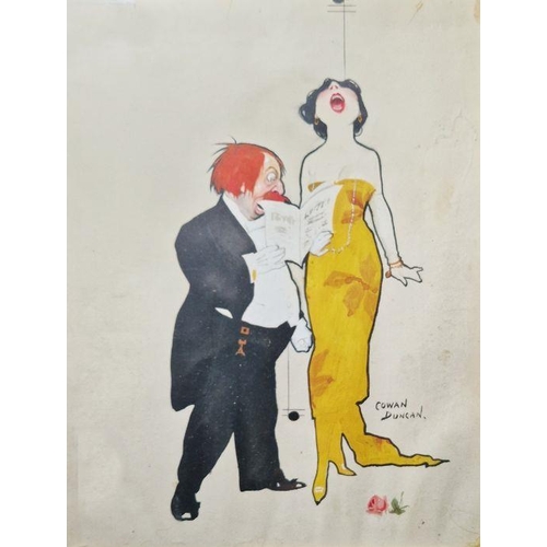 327 - Cowan Duncan (20th century)
 Watercolour, gouache & ink
 Four humorous character illustrations, poss... 