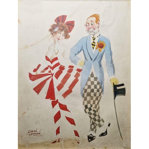 327 - Cowan Duncan (20th century)
 Watercolour, gouache & ink
 Four humorous character illustrations, poss... 