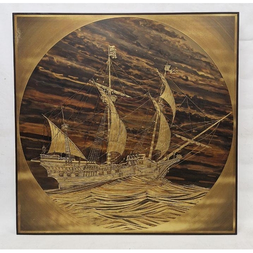 334 - Rudy Lechleiter (Canadian/German, b.1947)
 Etching on copper and brass
 Maritime scene with tall mas... 