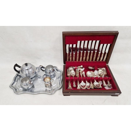 348 - Six place canteen of kings pattern plated cutlery in wooden box, a Swan brand 'The Carlton' tea serv... 