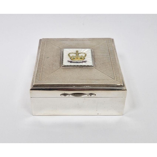 369A - Elizabeth II silver cigarette box, of square form, commemorating the 1953 coronation, with inlaid en... 