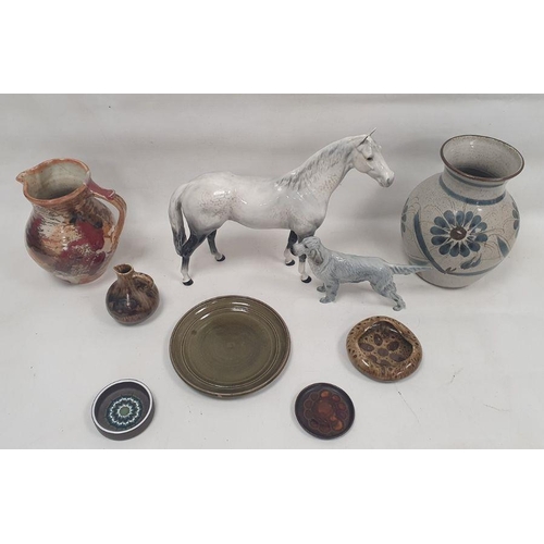 40 - Collection of studio pottery and other items including a Beswick pottery grey setter marked Bayldons... 