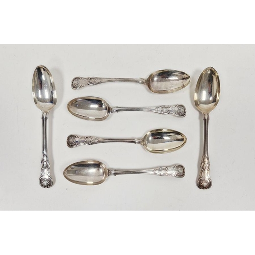 413 - William IV set of six silver king's pattern table spoons, the earliest being hallmarked London 1836 ... 