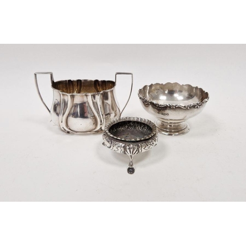 438 - Edwardian silver twin handled sugar bowl, hallmarked Birmingham 1901, together with a silver dish an... 