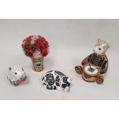 51 - Royal Crown Derby bone china teddy and drum paperweight decorated in the imari palette, printed iron... 