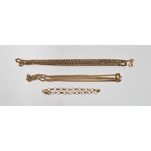 516 - 9ct gold rope-pattern chain (damaged), 3.7g approx., a 9ct gold bar and circle link bracelet, 2g app... 