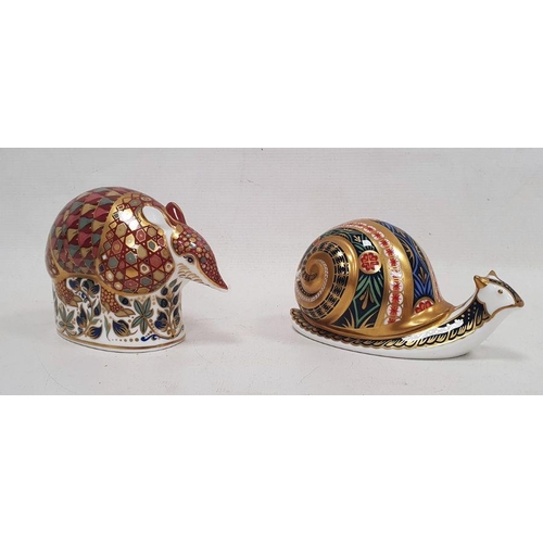 54 - Two Royal Crown Derby bone china paperweights, the first modelled as an 'Armadillo' circa 1996, 8cm ... 