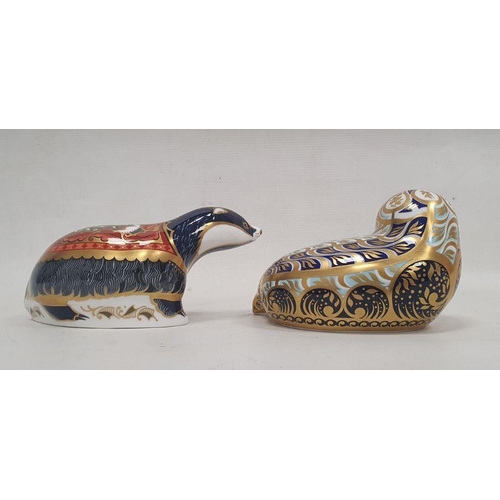 55 - Two Royal Crown Derby bone china animal paperweights, the first 'Moonlight Badger' from the Collecto... 