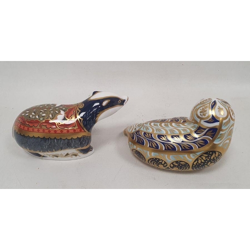 55 - Two Royal Crown Derby bone china animal paperweights, the first 'Moonlight Badger' from the Collecto... 