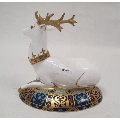 59 - Royal Crown Derby bone china paperweight of the 'White Hart', third in the series inspired by herald... 