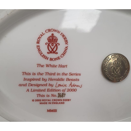 59 - Royal Crown Derby bone china paperweight of the 'White Hart', third in the series inspired by herald... 