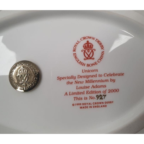 60 - Royal Crown Derby bone china paperweight of the 'Unicorn', designed to celebrate the new millennium,... 